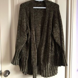 Dark Green textured Cartigan with Flared Sleeves